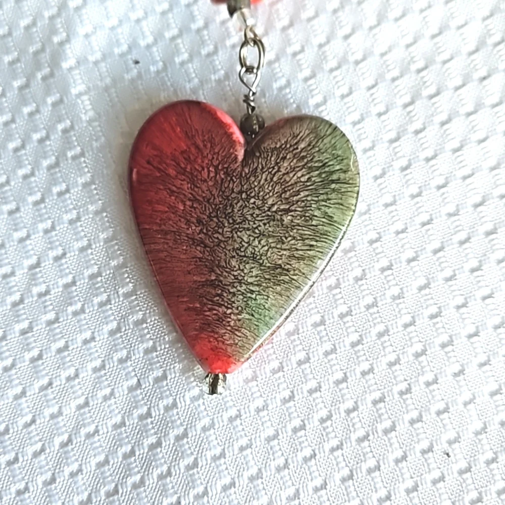 Heartfelt Red and Green Heart Charm Keychain, Keyring, Handmade